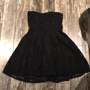 Strapless lace mini dress
